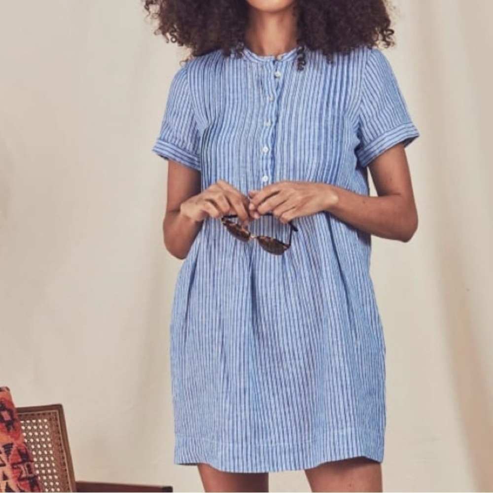 Faherty Gemina Blue Striped Linen Mini Dress XS